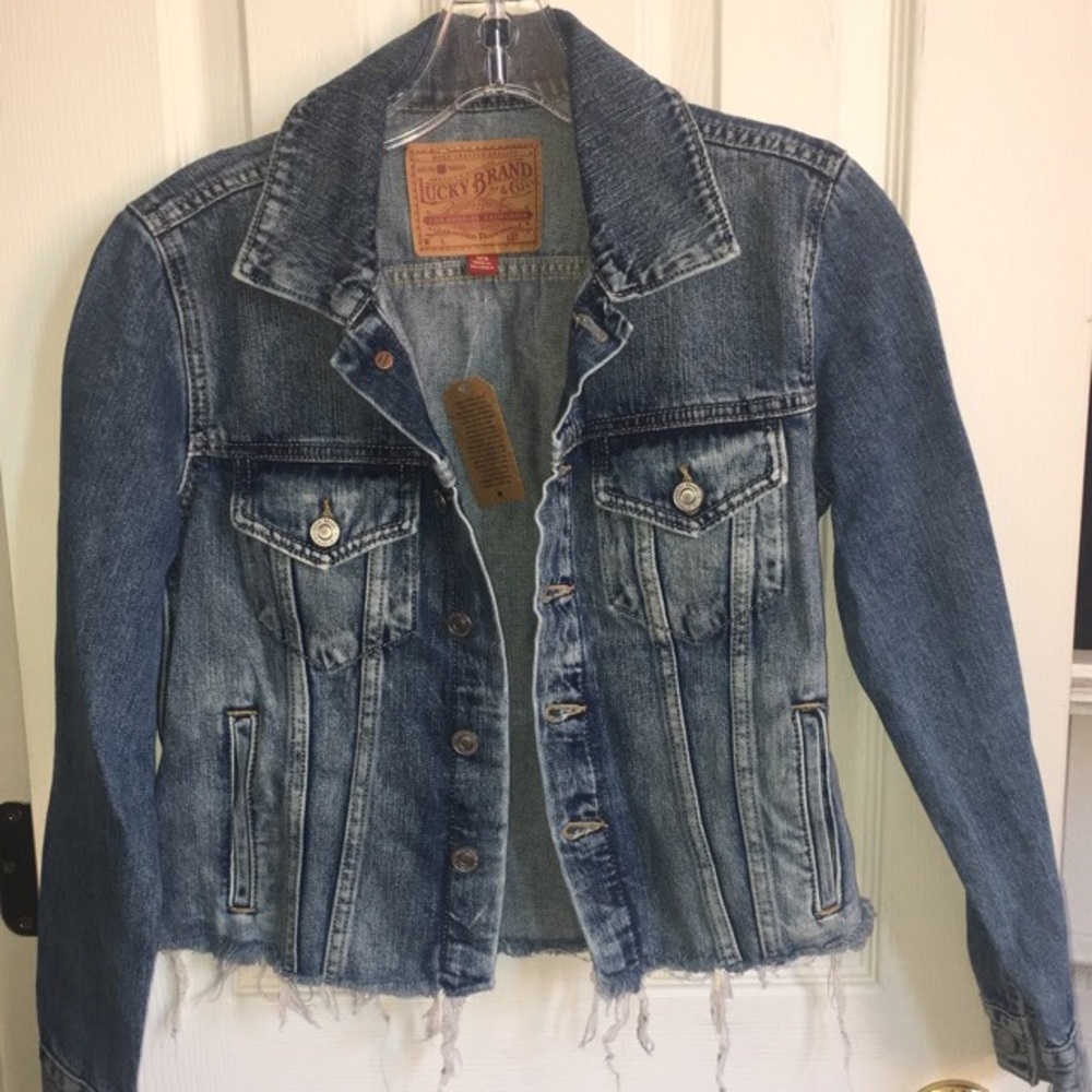Lucky Brand Cropped & Frayed Denim Jacket
